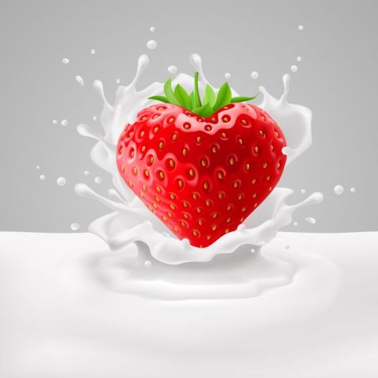 strawberries splash milk background 