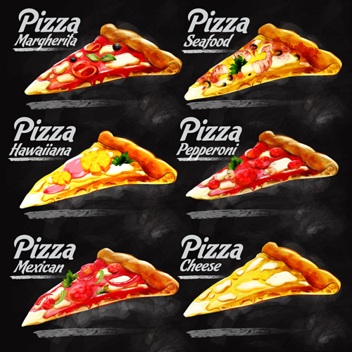 pizza different blackboard background 