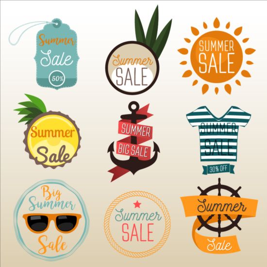 summer sale labels flat banners badges 