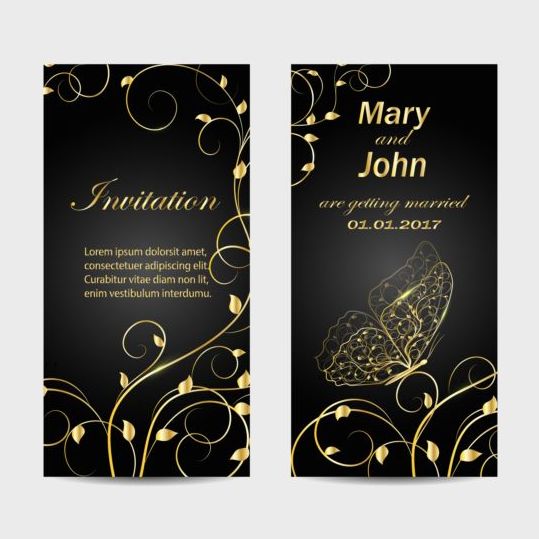 wedding invitation gold floral card 