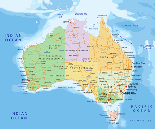 Physical map Australia 