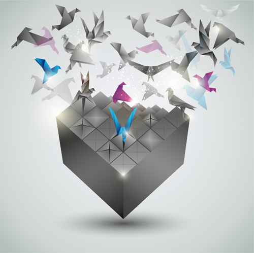 origami modern flying birds background 
