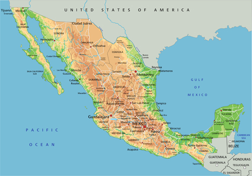 Physical mexico map 