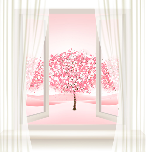 window tree pink background 
