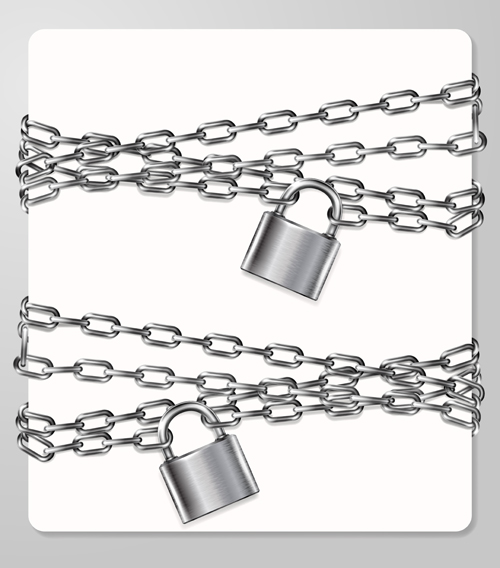 white padlock metal chain background 