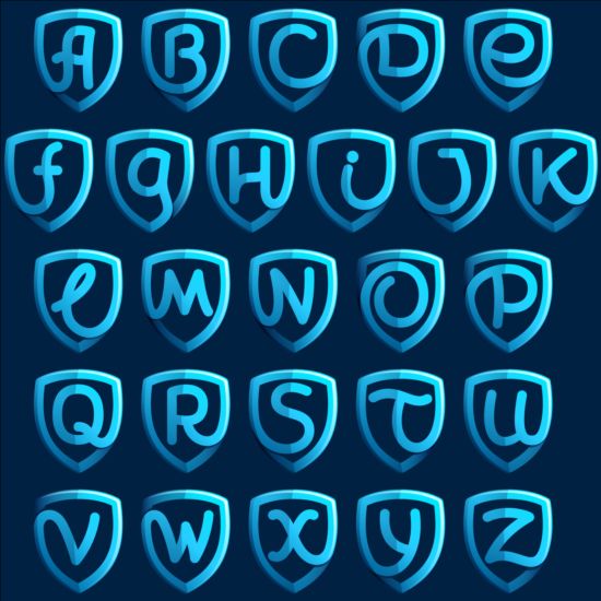 shield blue alphabet 