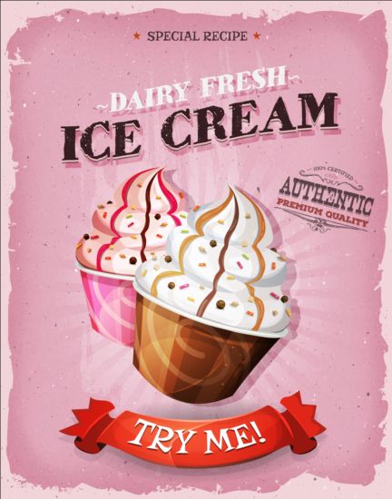 vintage poster pink ice cream 