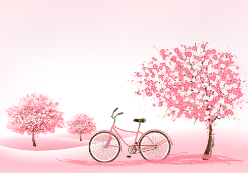 tree spring pink bike 