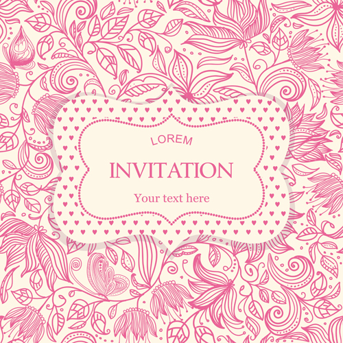 pink pattern invitation flower card 