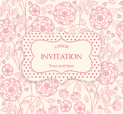 pink pattern invitation flower card 