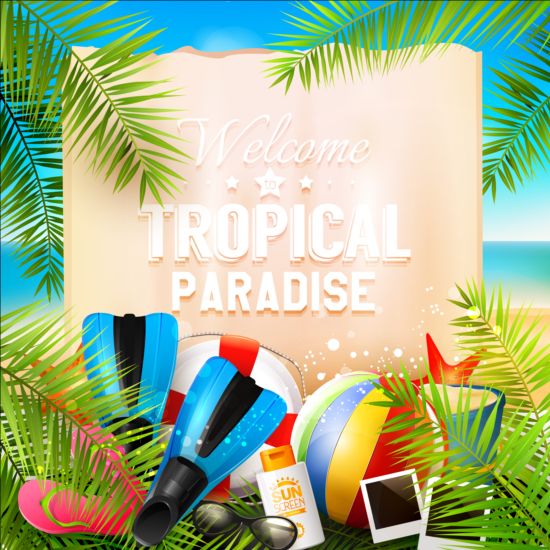 tropical summer paradise paper holiday background 