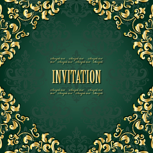 invitation green golden frame card 