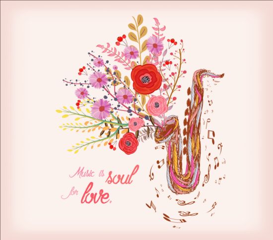 watercolor saxophone hand flower drawn 