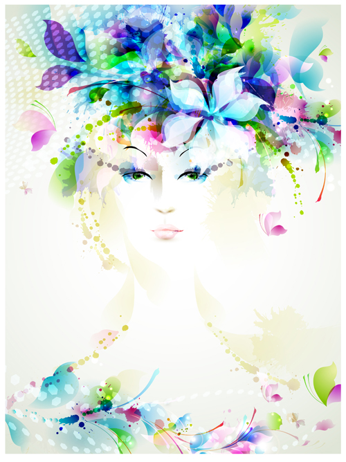 women watercolor flower face beautiful 