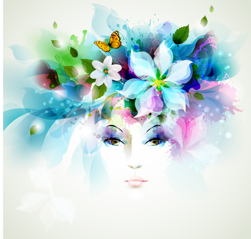 women watercolor flower face beautiful 