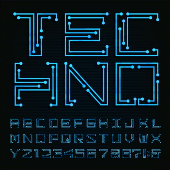 number neon blue alphabet 