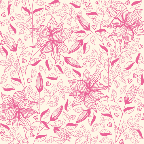 seamless pink pattern outlines flower 
