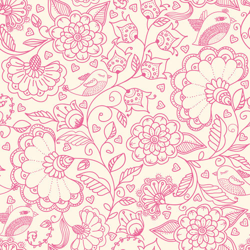 seamless pink pattern outlines flower 