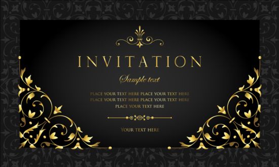 vintage style invitation gold card black 