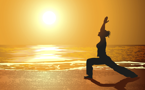 yoga sunset silhouetter seaside background 