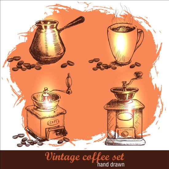 vintage poster heand drawn coffee 