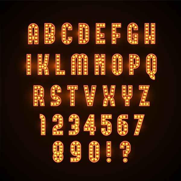 number neon colored alphabet 