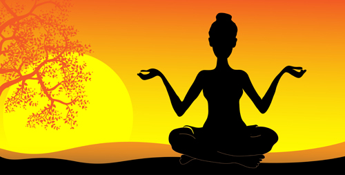 yoga sunset silhouetter pose background 