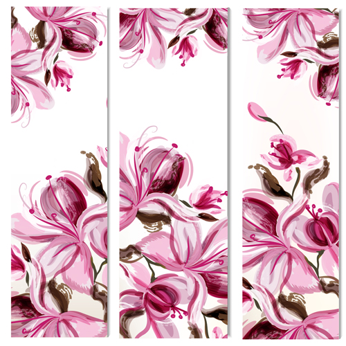 watercolor painted magnolia flowers banners 
