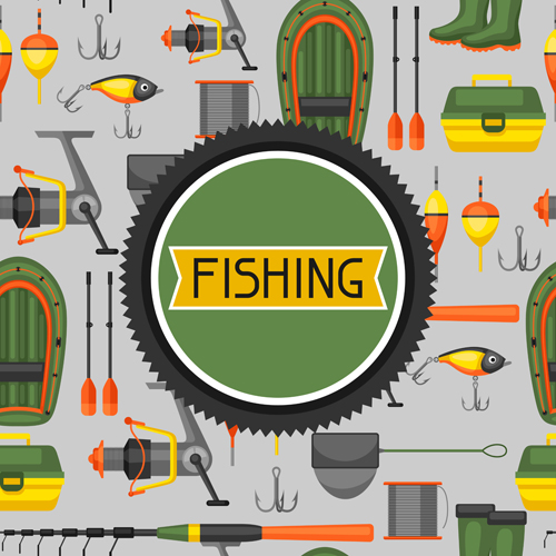 seamless pattern fishing elements 