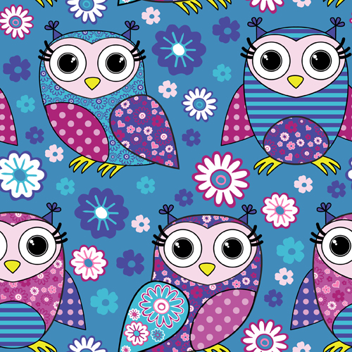 seamless pattern owls cute cartoon 