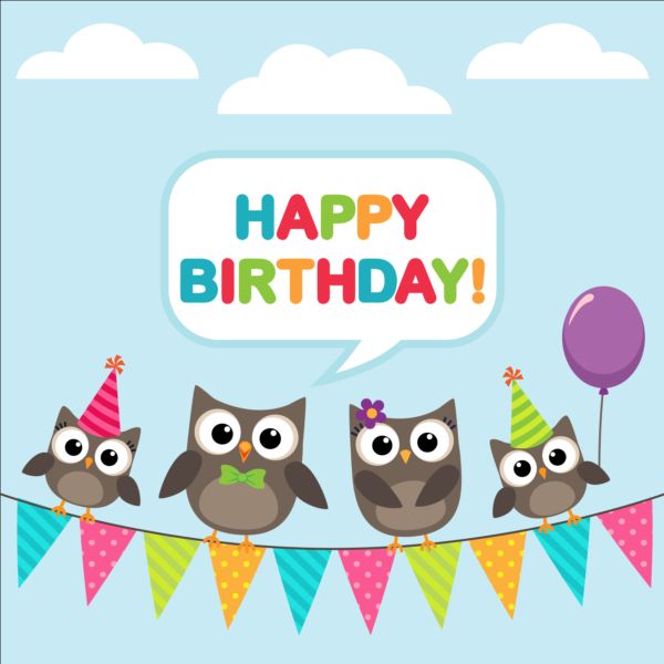 owls happy cute card birthday 