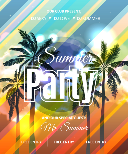 tropical summer party palm holiday flyer 