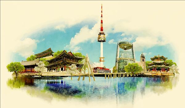 watercolor Seoul pano 