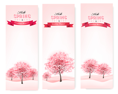 tree spring pink banners 