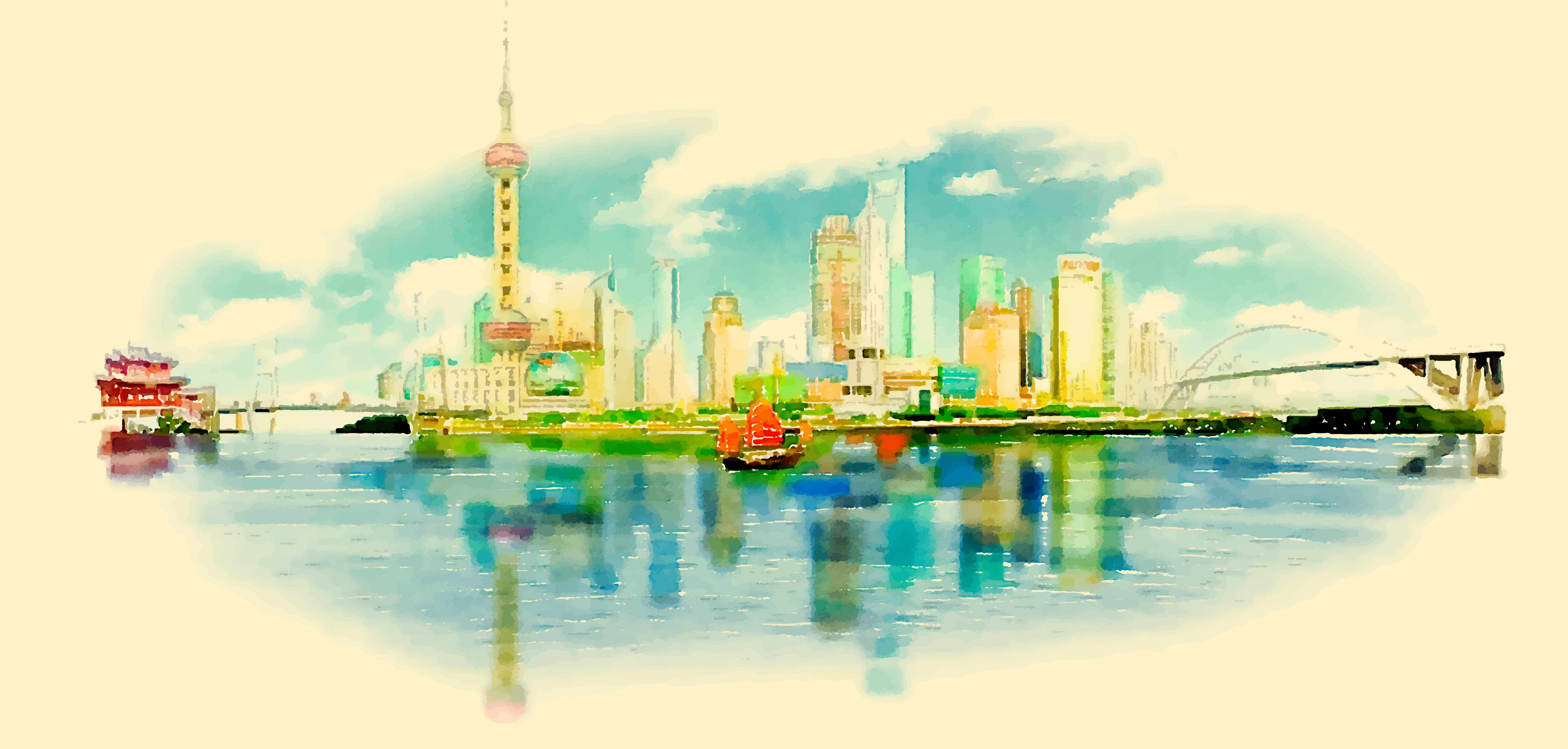 watercolor Shanghai pano 
