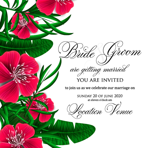 wedding invitation hibiscus flowers card 