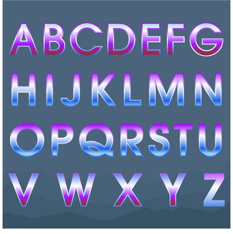 gradients colored alphabets 