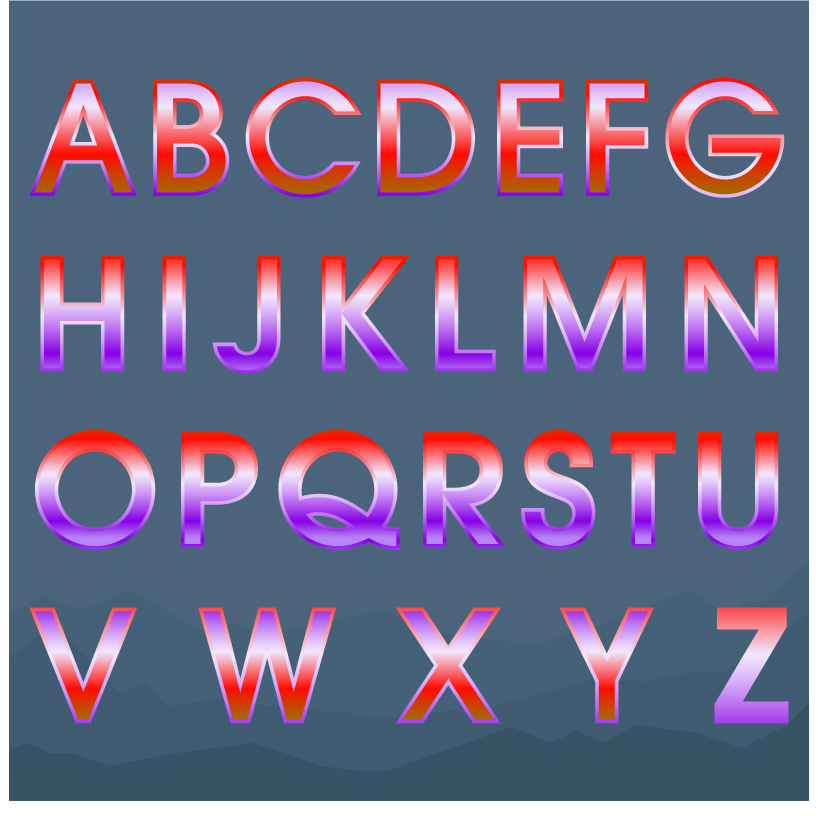 gradients colored alphabets 