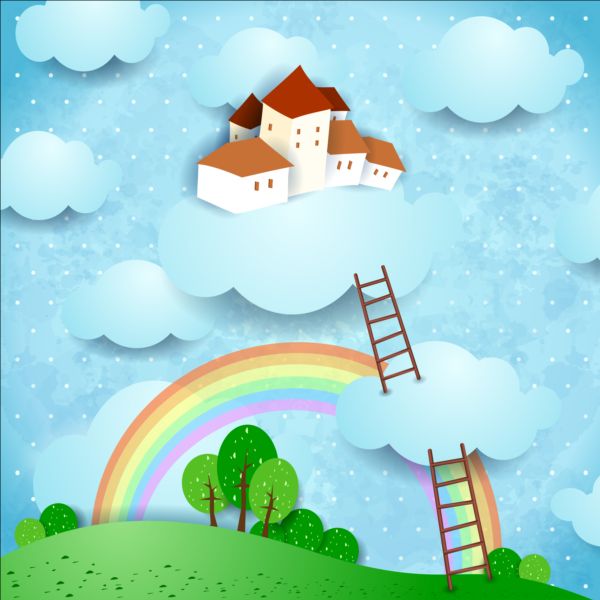 rainbow landscape cartoon 