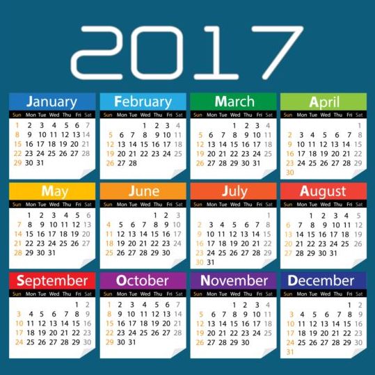colored calendar 2017 