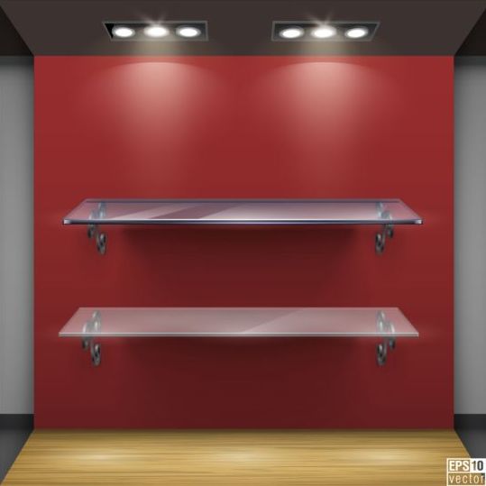 shelves red background glass display 