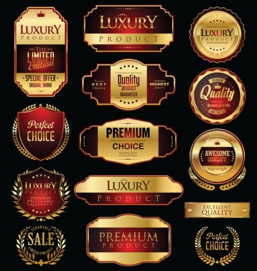 red luxury labels golden badges 