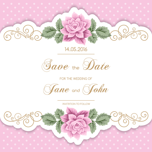 wedding pink invitetion flower card 