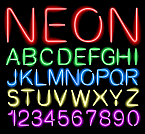 number neon fonts alphabet 