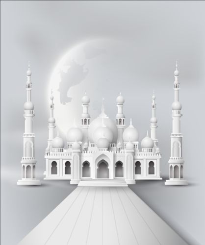 white mosque moon background 