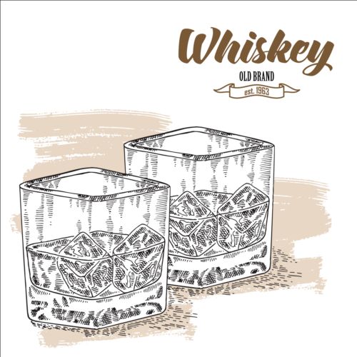 whiskey hand glass drawn 
