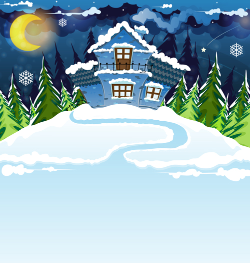 winter landscape house cartoon 