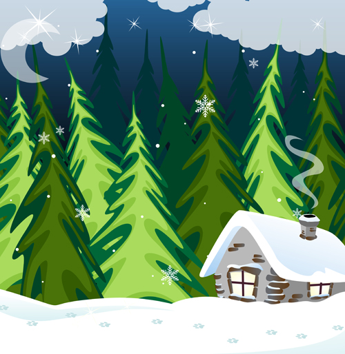 winter landscape house cartoon 