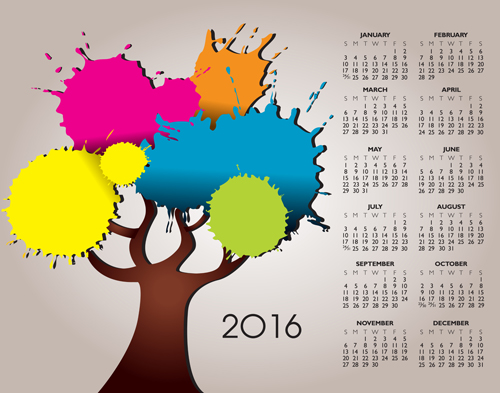 watercolor tree calendars 2016 