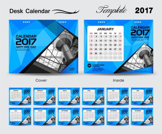 geometric desk calendar blue 2017 